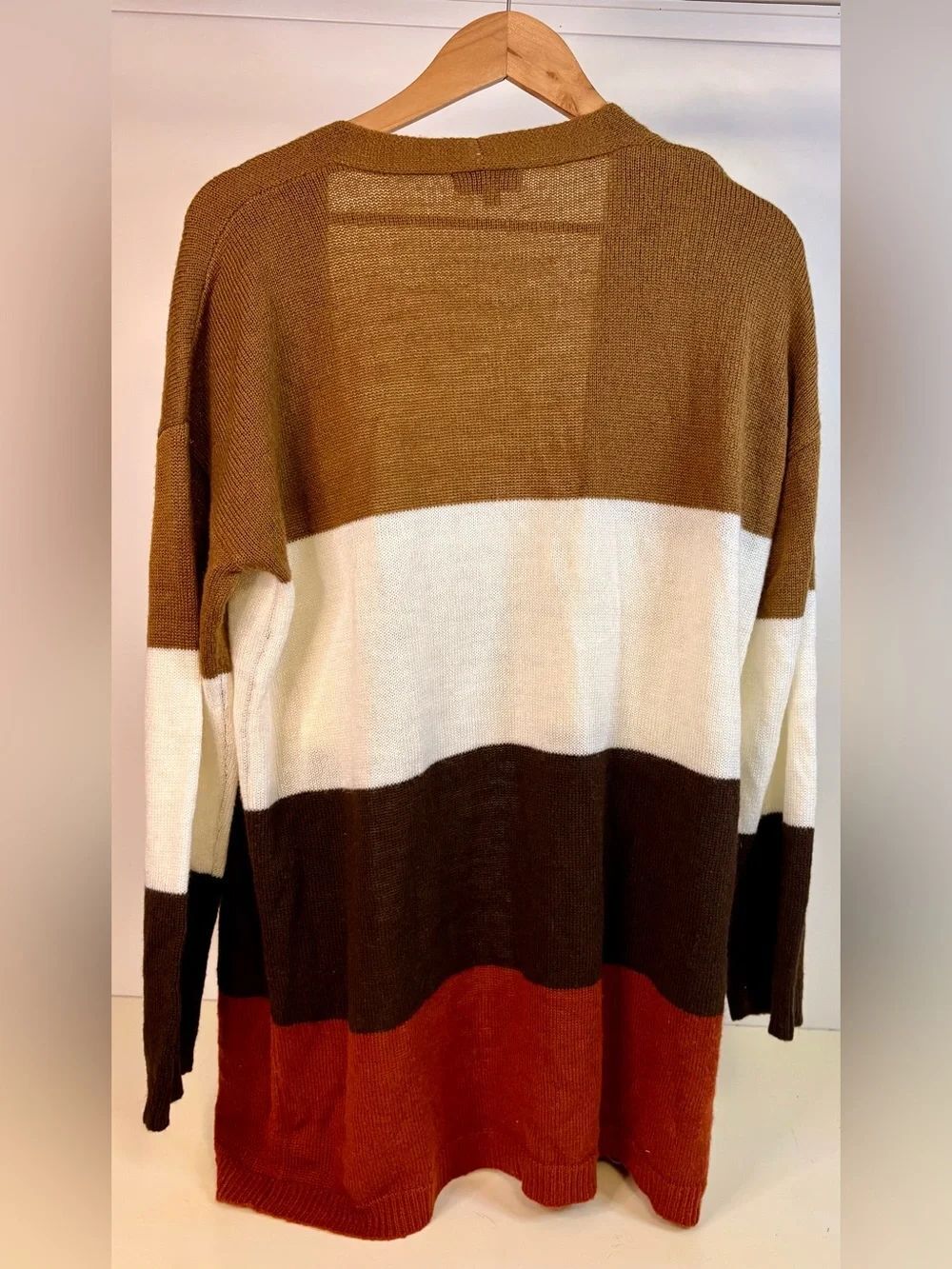 Falll!! ANDREE BY UNIT Colorblock Open Front Cardigan - Brown, Cream & Rust - Picture 2 of 3